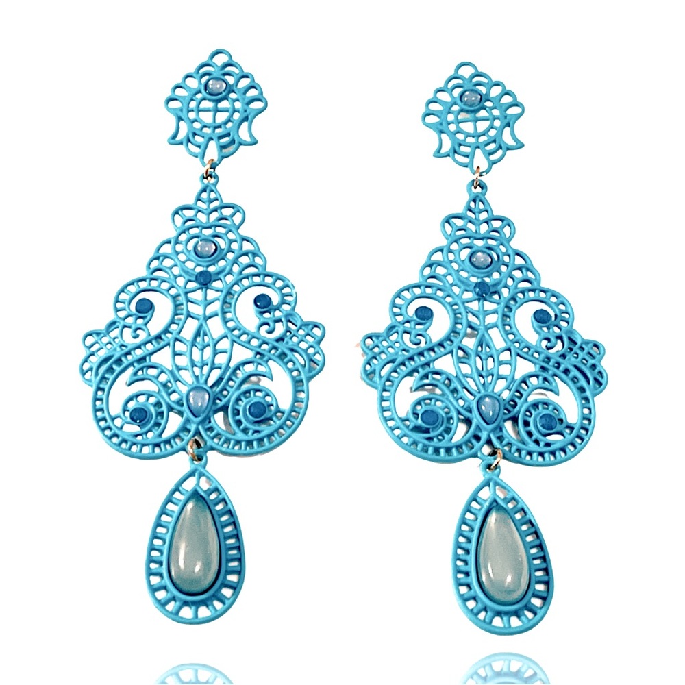 Textured Enamel Chandelier Earrings Turquoise